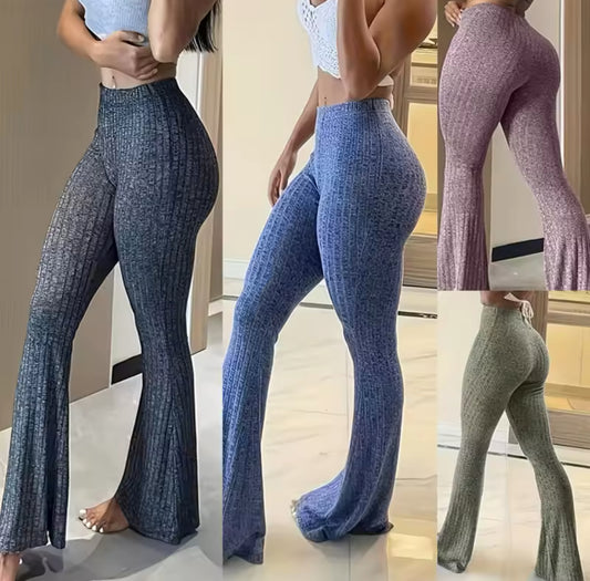 Ladies ribbed flare leg leggings