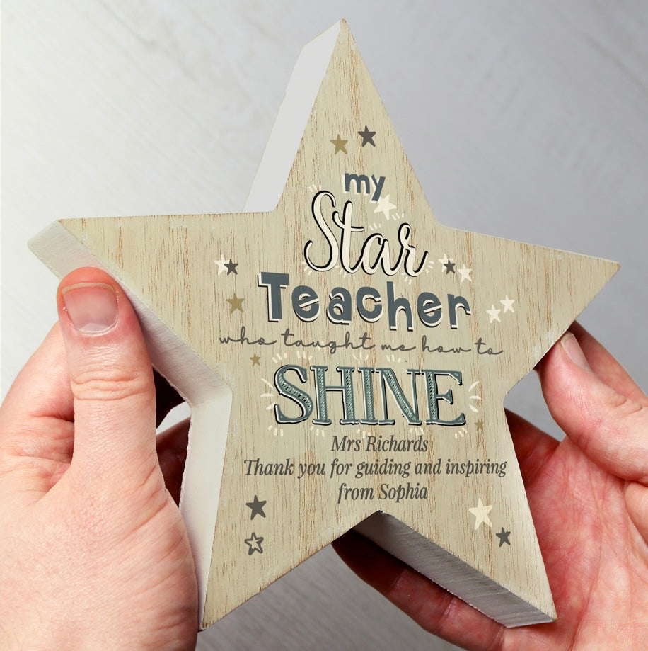 My Star Teacher Rustic Wooden Star Decoration