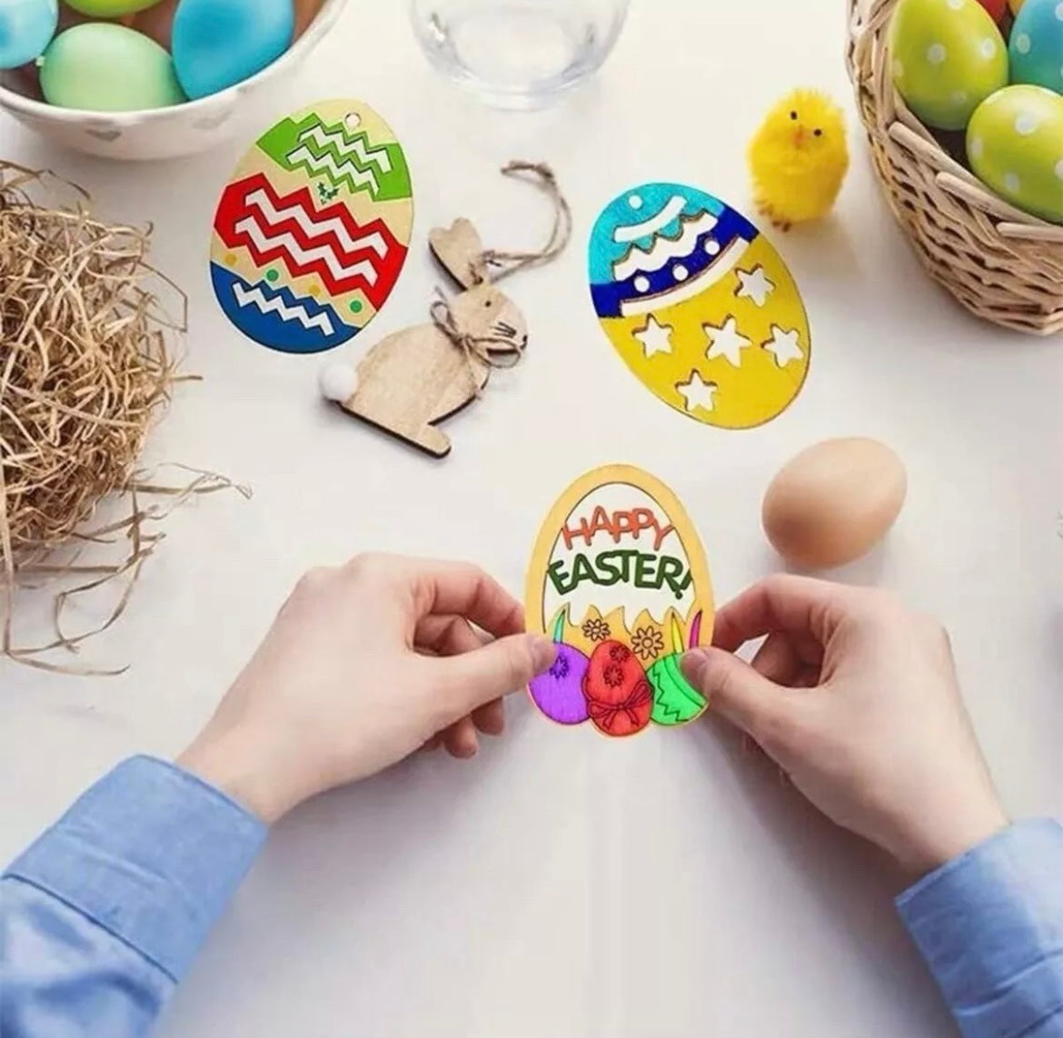 40 Pcs Easter Wooden Ornaments DIY Crafts Decor