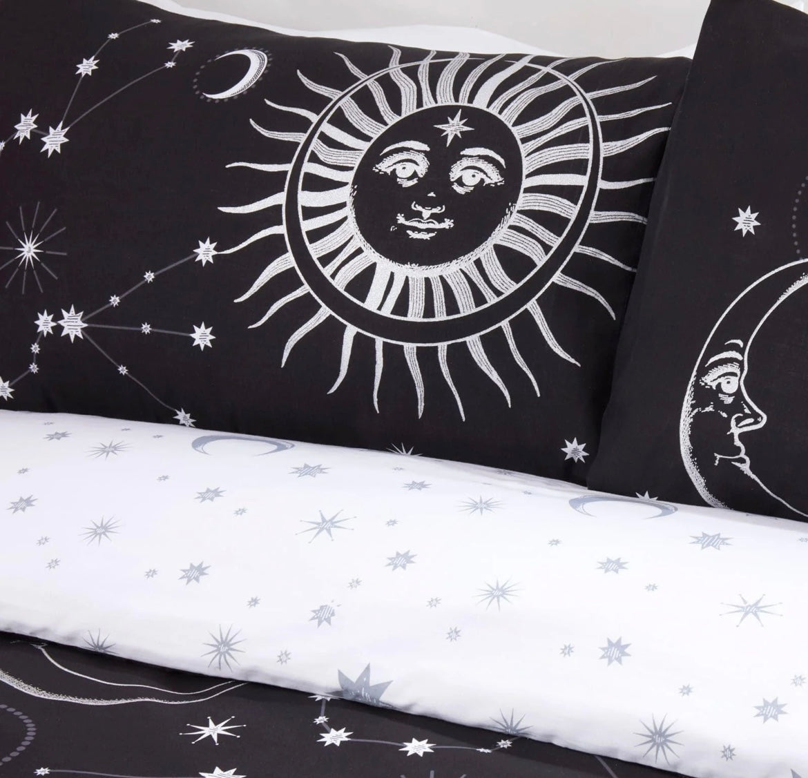 Celestial Metallic Moon & Stars Black Duvet Cover Set