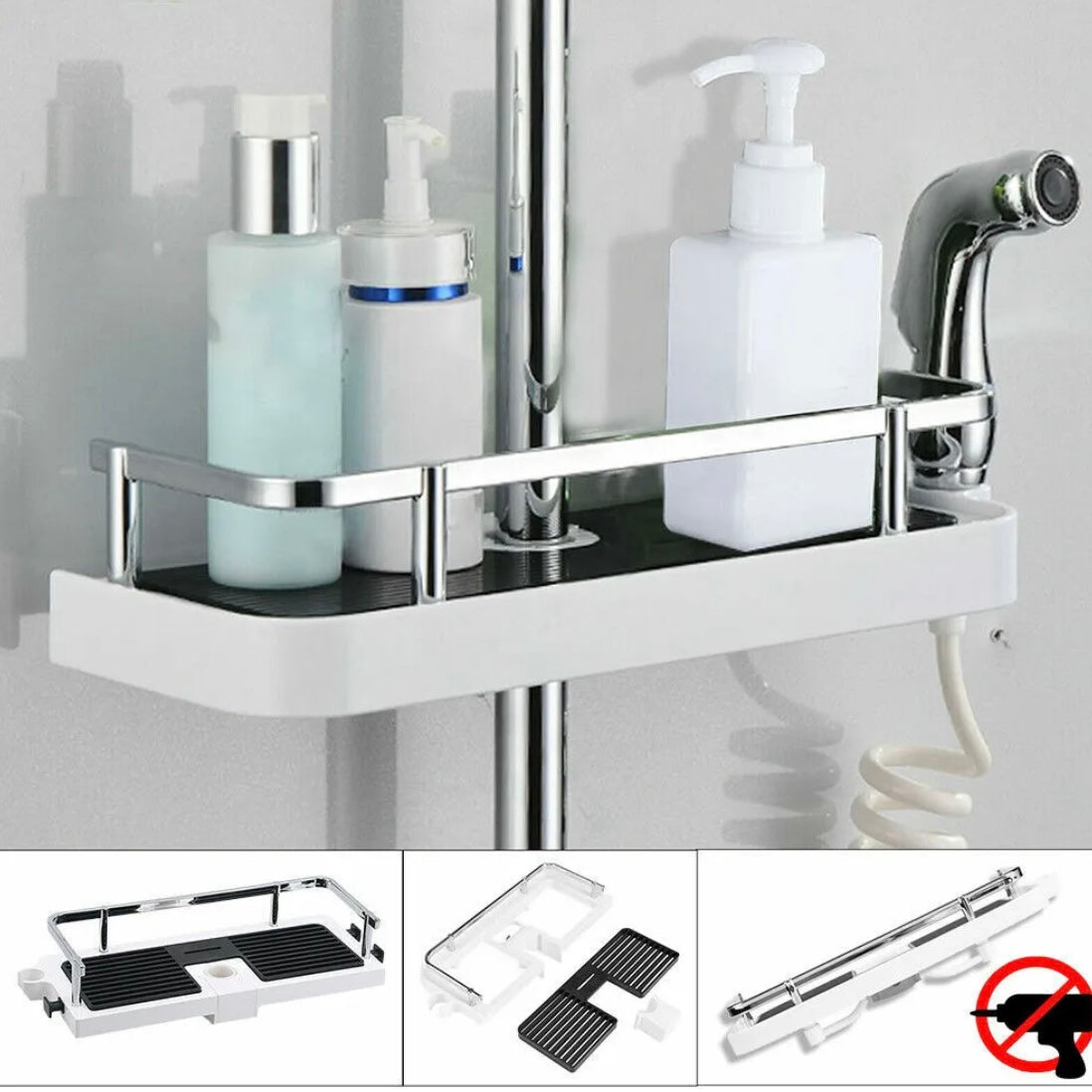 Bathroom Shelf Shower Pole Caddy Rack Storage Organiser Tray Holder Accessories