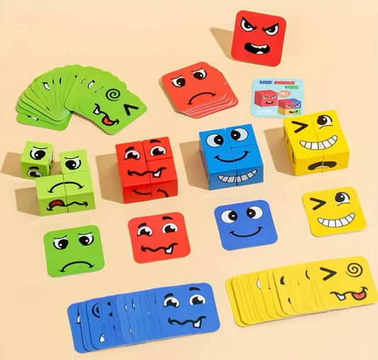 Puzzle Building Blocks Montessori Rubik's Cube Children's Face Changing Expressions Building Blocks Tabletop Games Toys