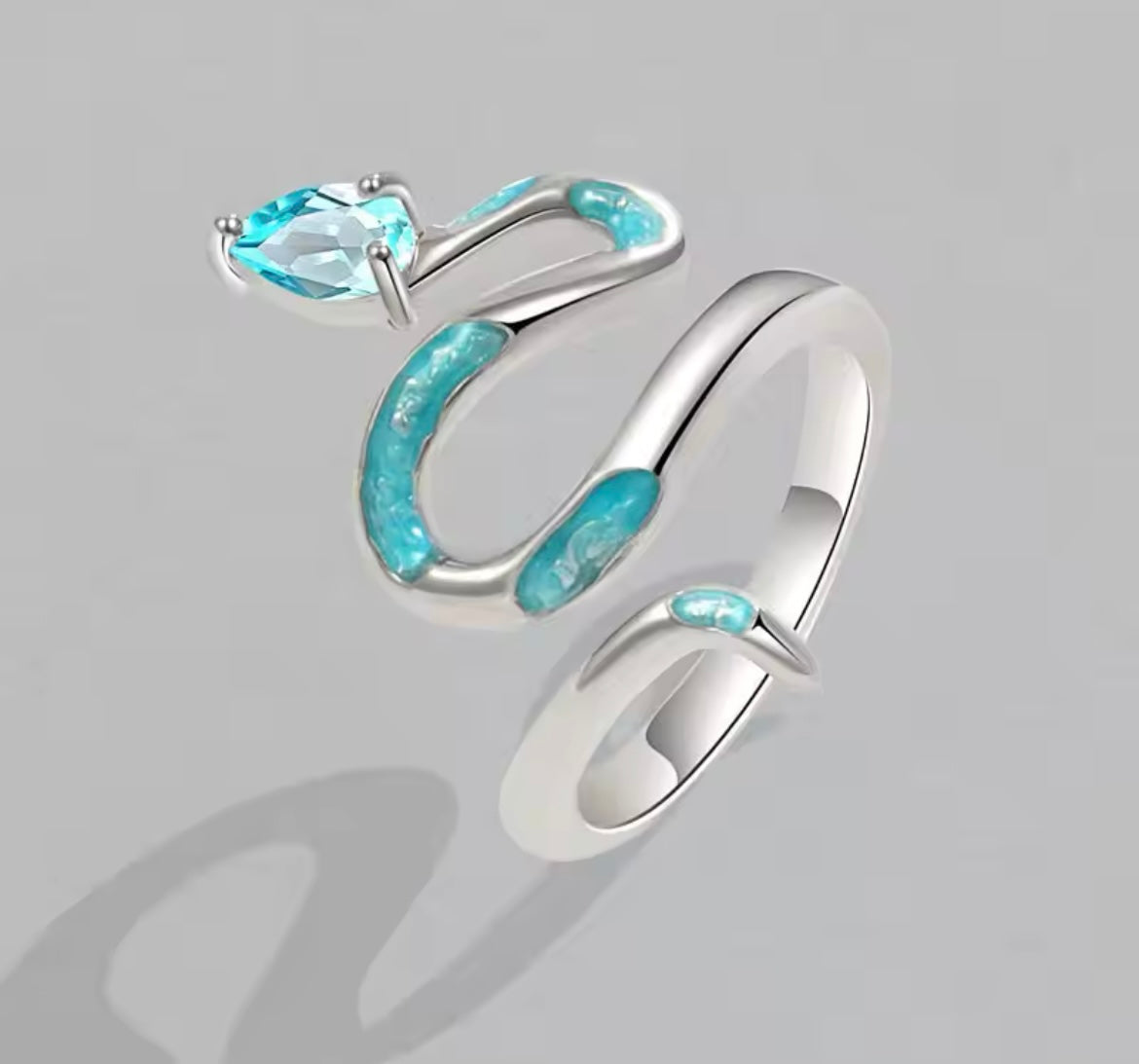 925 Sterling Silver Drip Glue Cyan Snake Ring