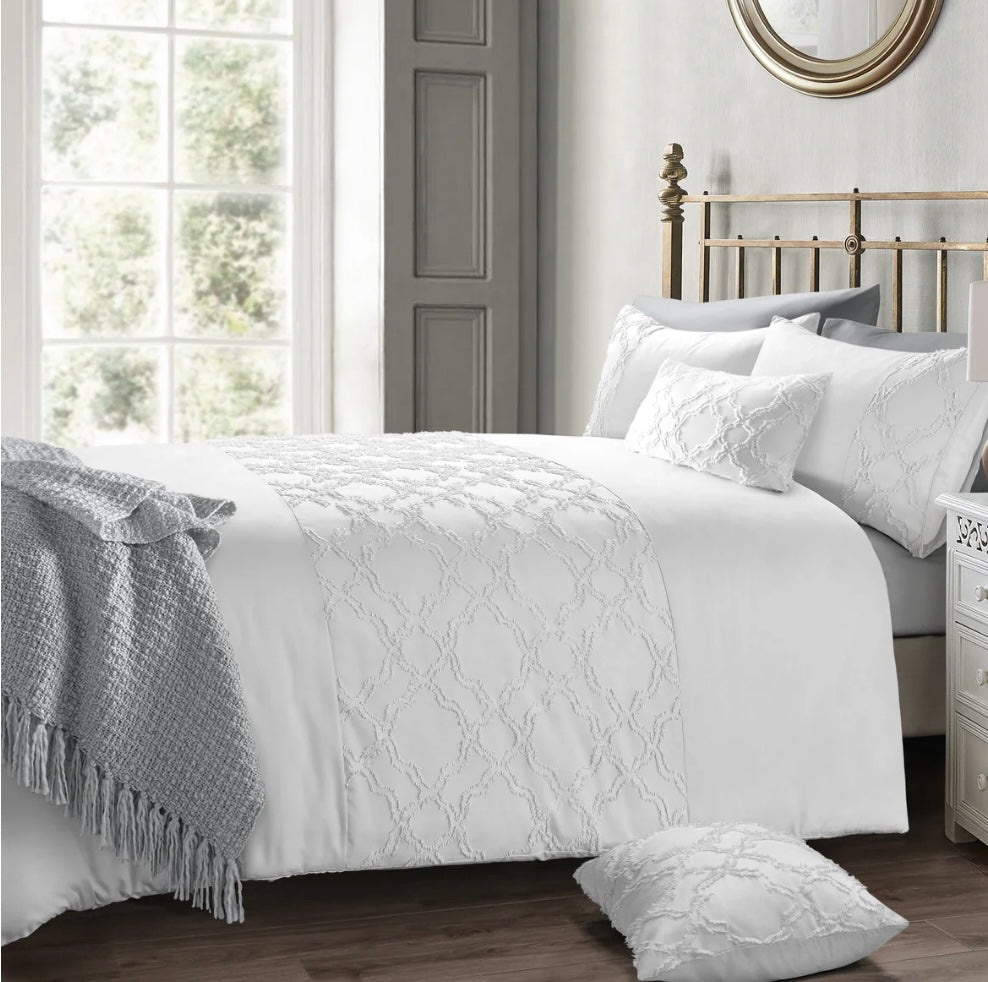 Tufted Grey Duvet Cover & Pillowcase Set