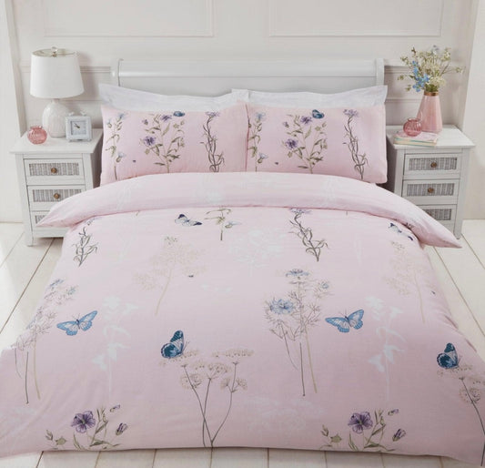 Laura Floral Butterfly Blush Pink Duvet Cover Set