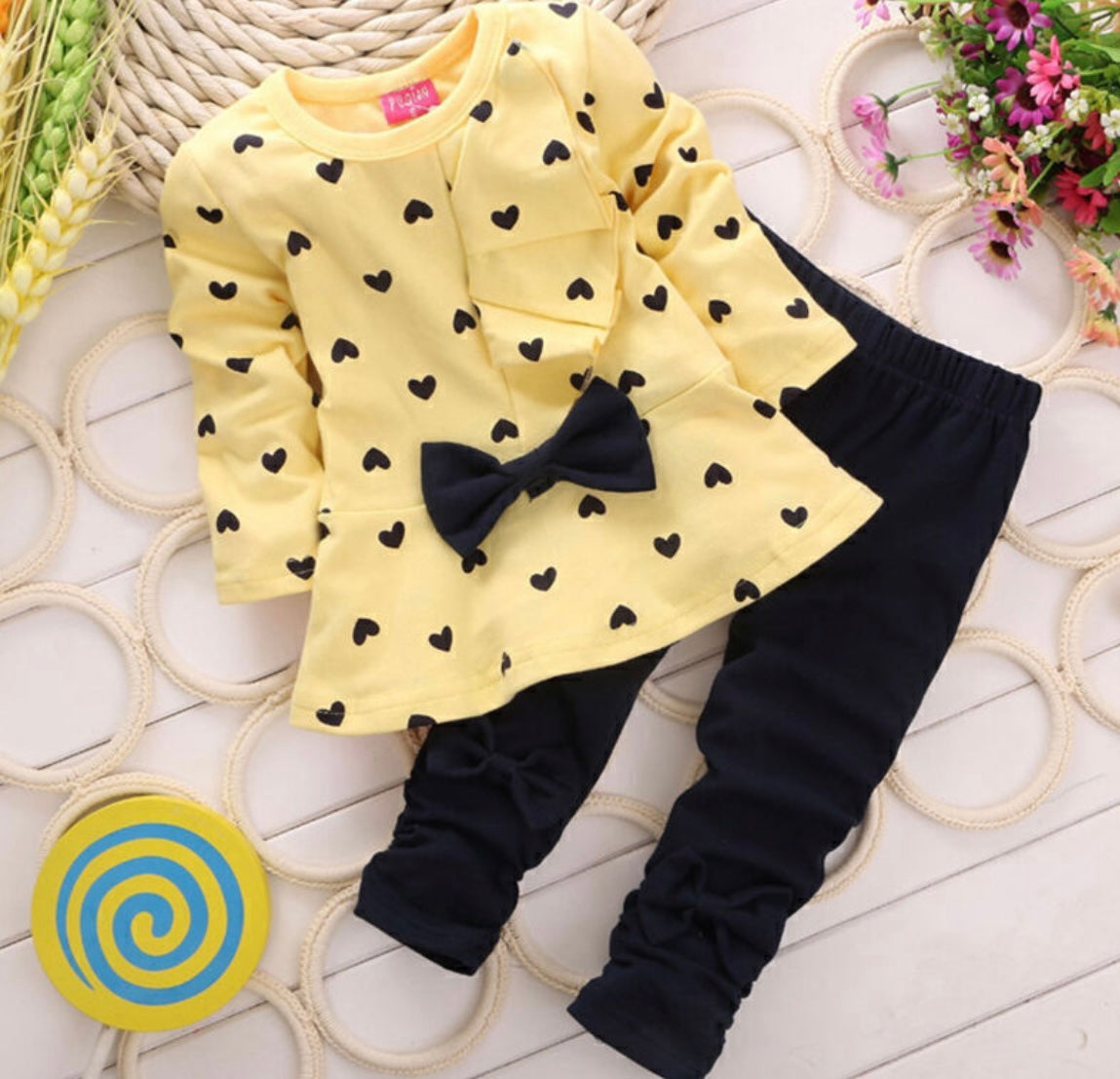 Toddlers Kids Girls Outfits Long Sleeve Bow Tops Pants Tracksuit Clothes Set