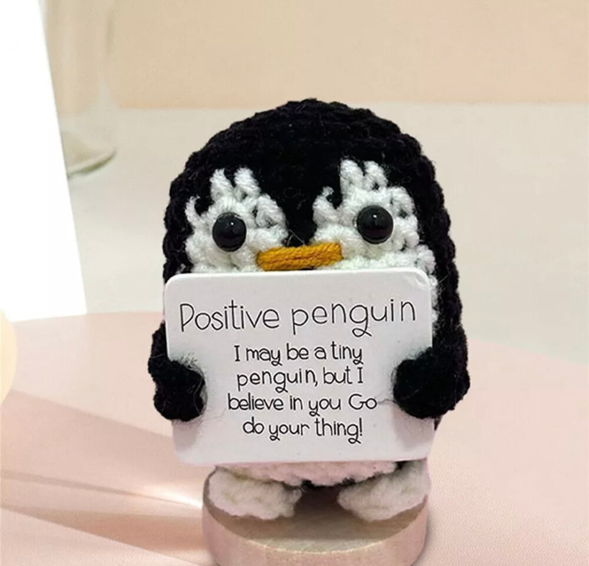 Positive Vibes Emotional Penguin Doll Handmade Inspirational Knitted Decor Gift'