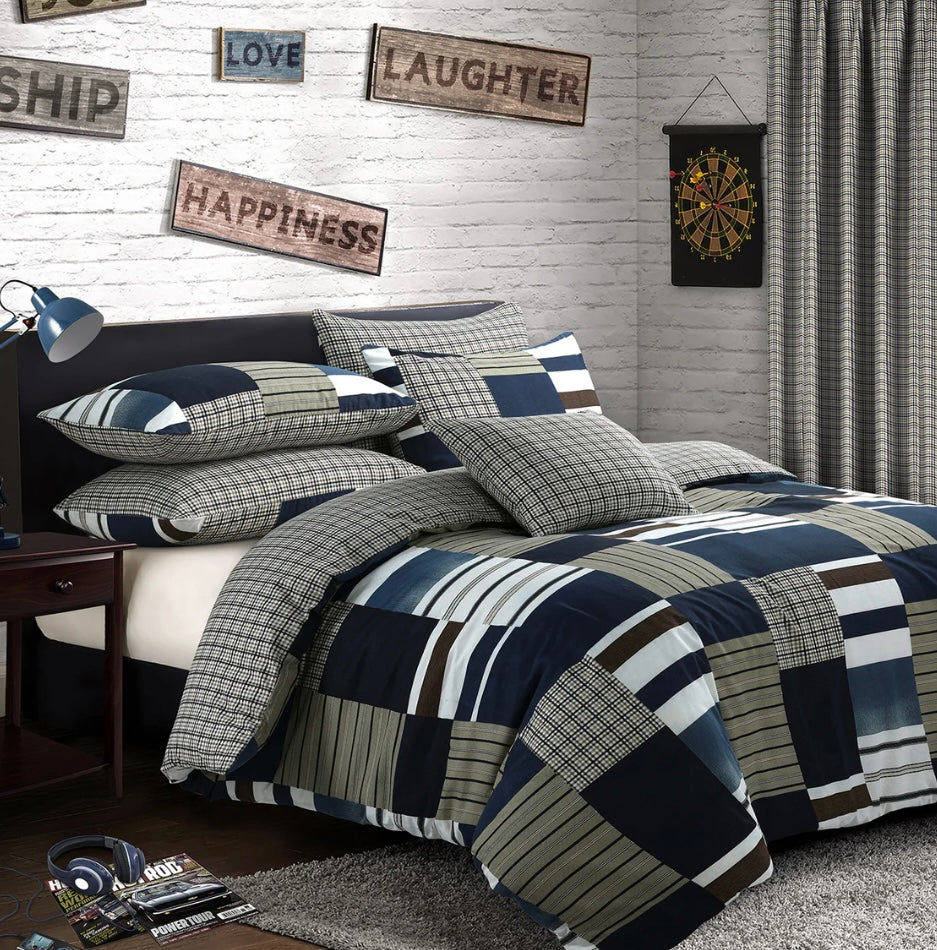 Velosso Denim Patchwork Duvet Cover & Pillowcase Set