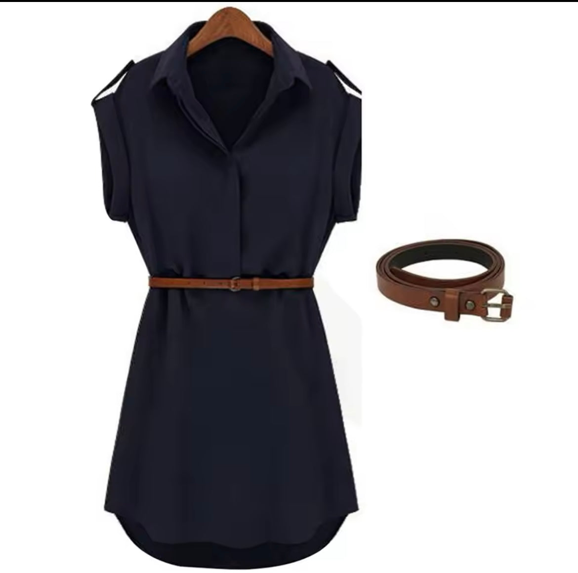 Casual Summer Loose Short Sleeve Dress With Belt