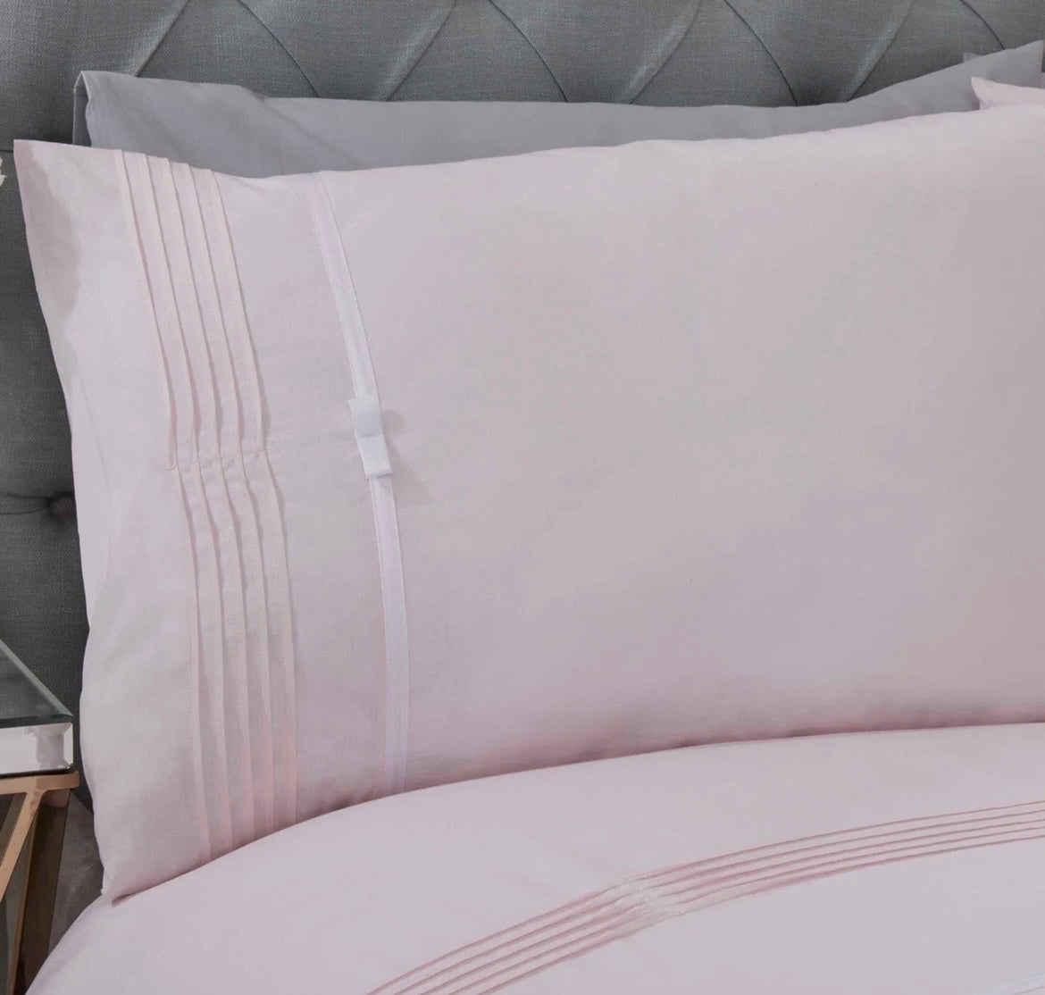 Clarissa Pleated Ribbon Bow Blush Pink Duvet Cover Set