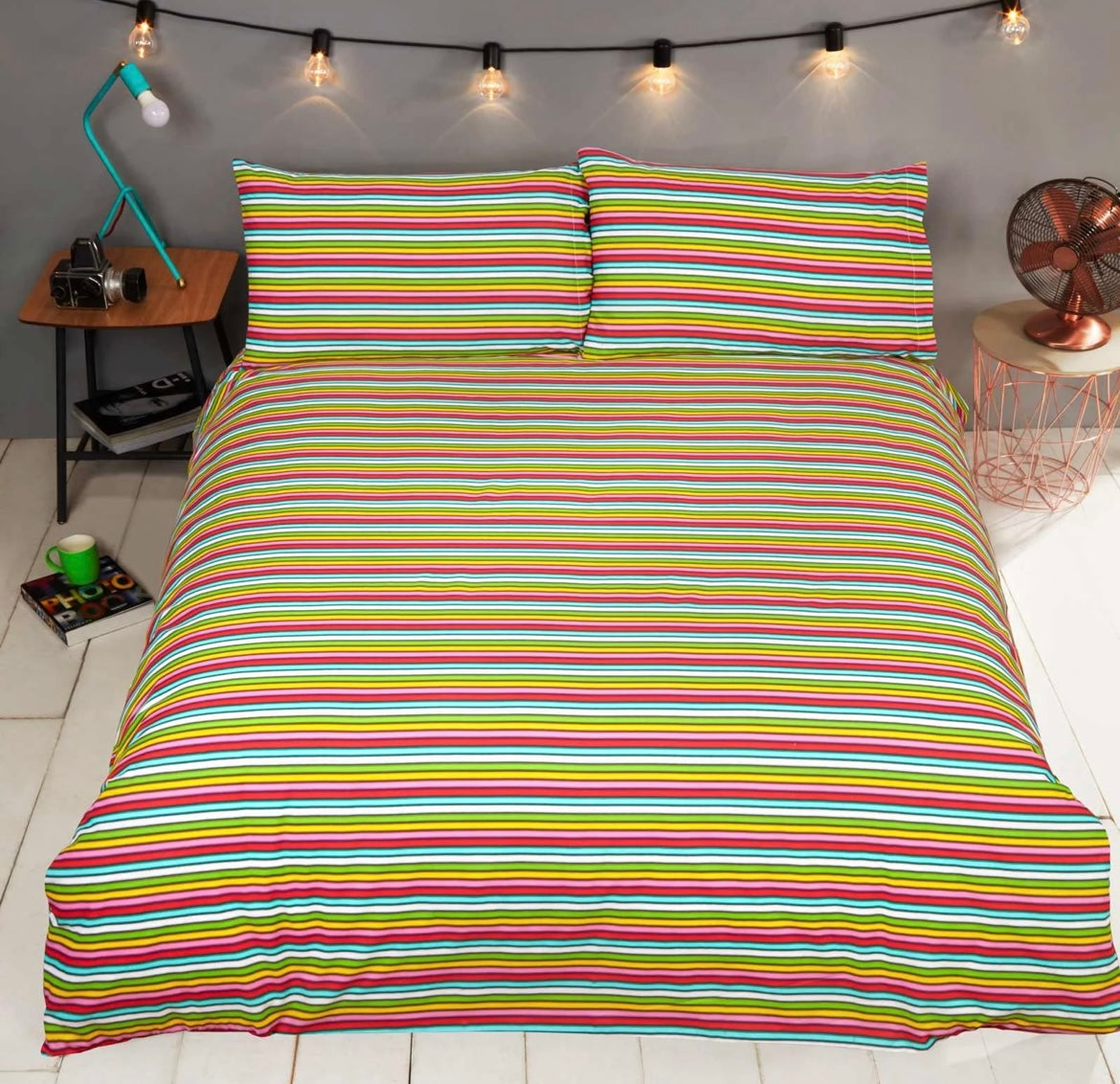 Be Happy Neon Sign Reversible Duvet Cover Set