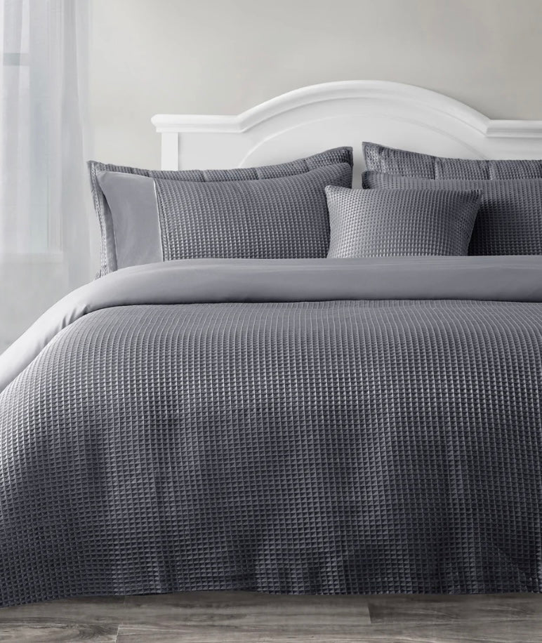 Waffle Woven Charcoal Duvet Cover Set