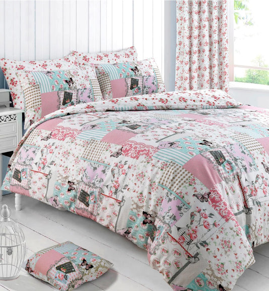 Boutique Floral Pink Patchwork Duvet Cover & Pillowcase Set