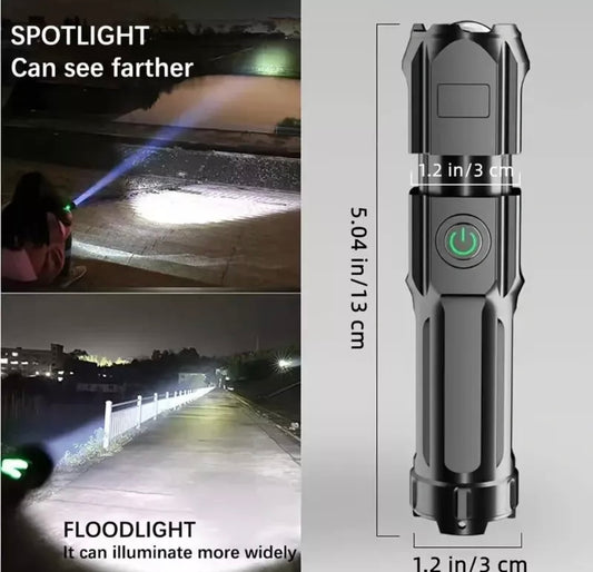 Rechargeable Zoomable Flashlight, Small High Lumens Torch Bright LED Flash light