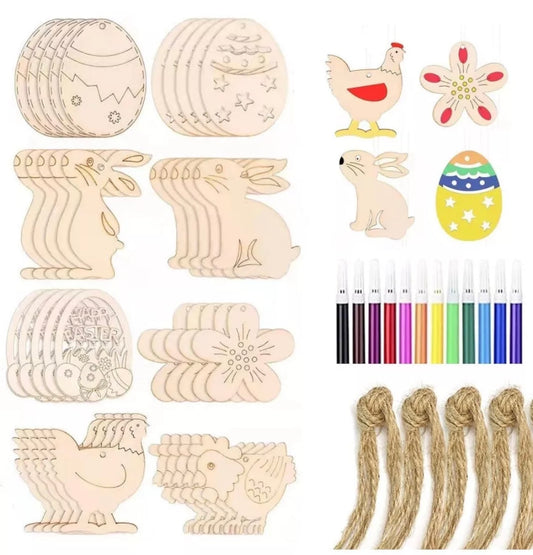 40 Pcs Easter Wooden Ornaments DIY Crafts Decor