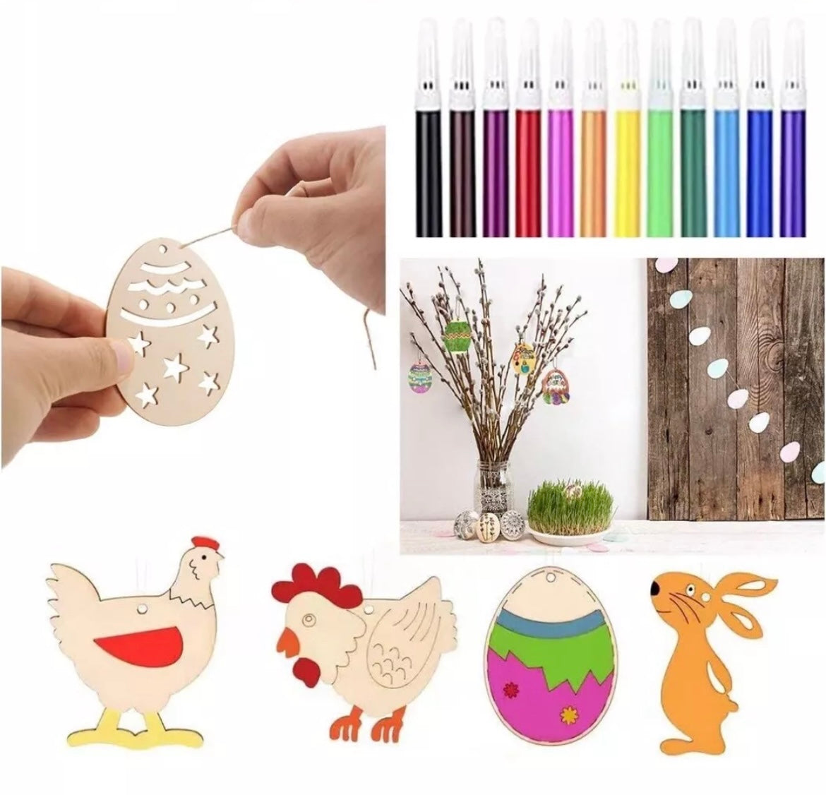 40 Pcs Easter Wooden Ornaments DIY Crafts Decor