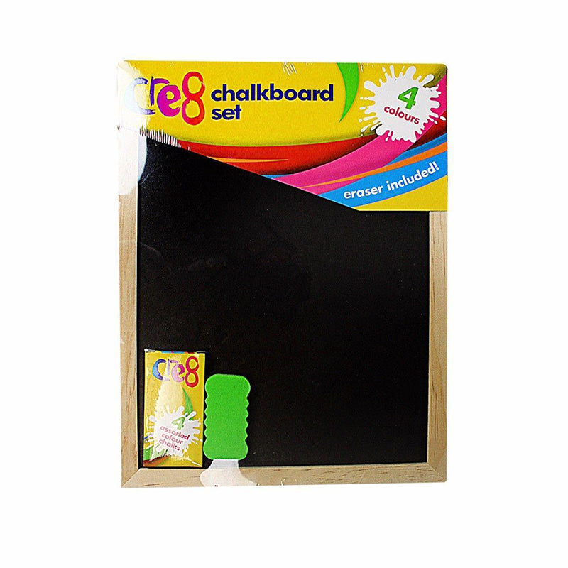 Childrens Black Chalkboard Set with 4 Coloured Chalks and Eraser 30cm x 23cm