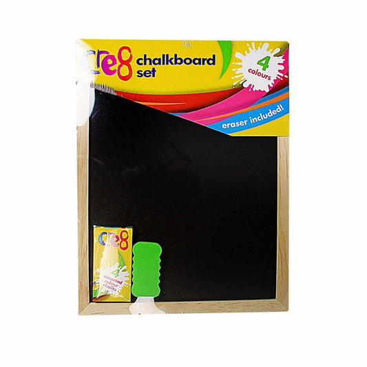 Childrens Black Chalkboard Set with 4 Coloured Chalks and Eraser 30cm x 23cm