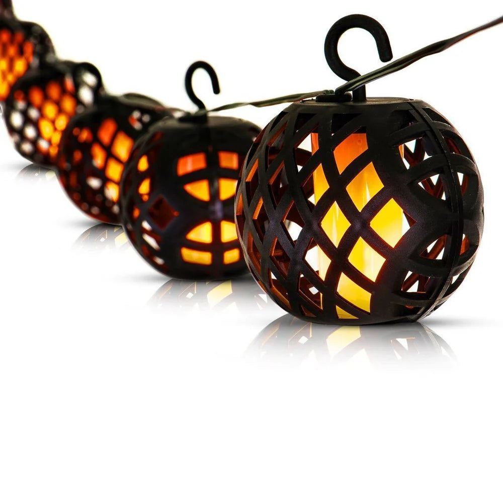 Solar LED Rattan Ball Flame Effect String Light