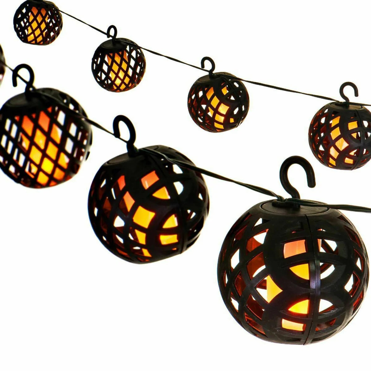 Solar LED Rattan Ball Flame Effect String Light