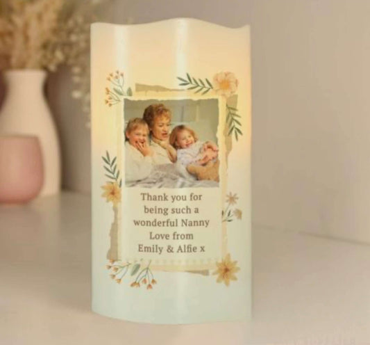 Personalised Wild Flowers Photo Upload LED Candle