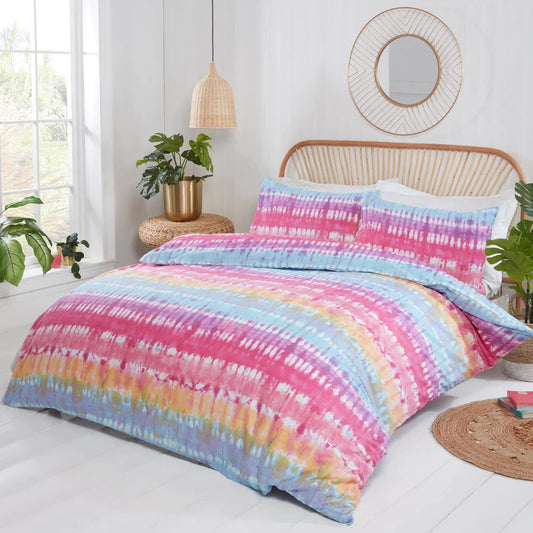 Tie Dye Stripe Print Multicolour Duvet Cover Set