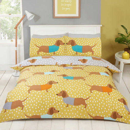 Dolly Dachshund Sausage Dogs Yellow Duvet Cover Set