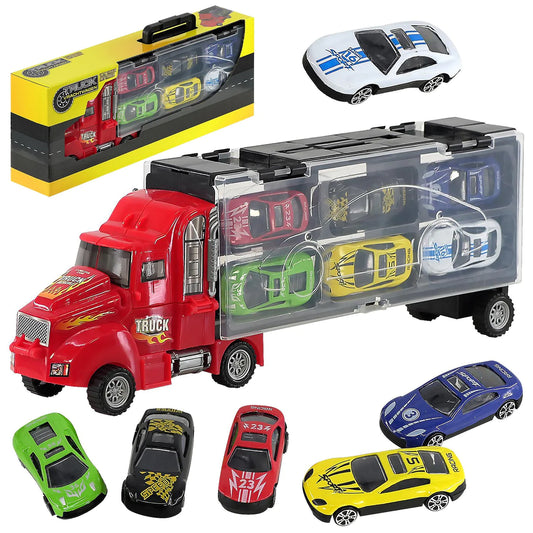 Kids Toy Truck Carrier & 6 Mini Cars Set