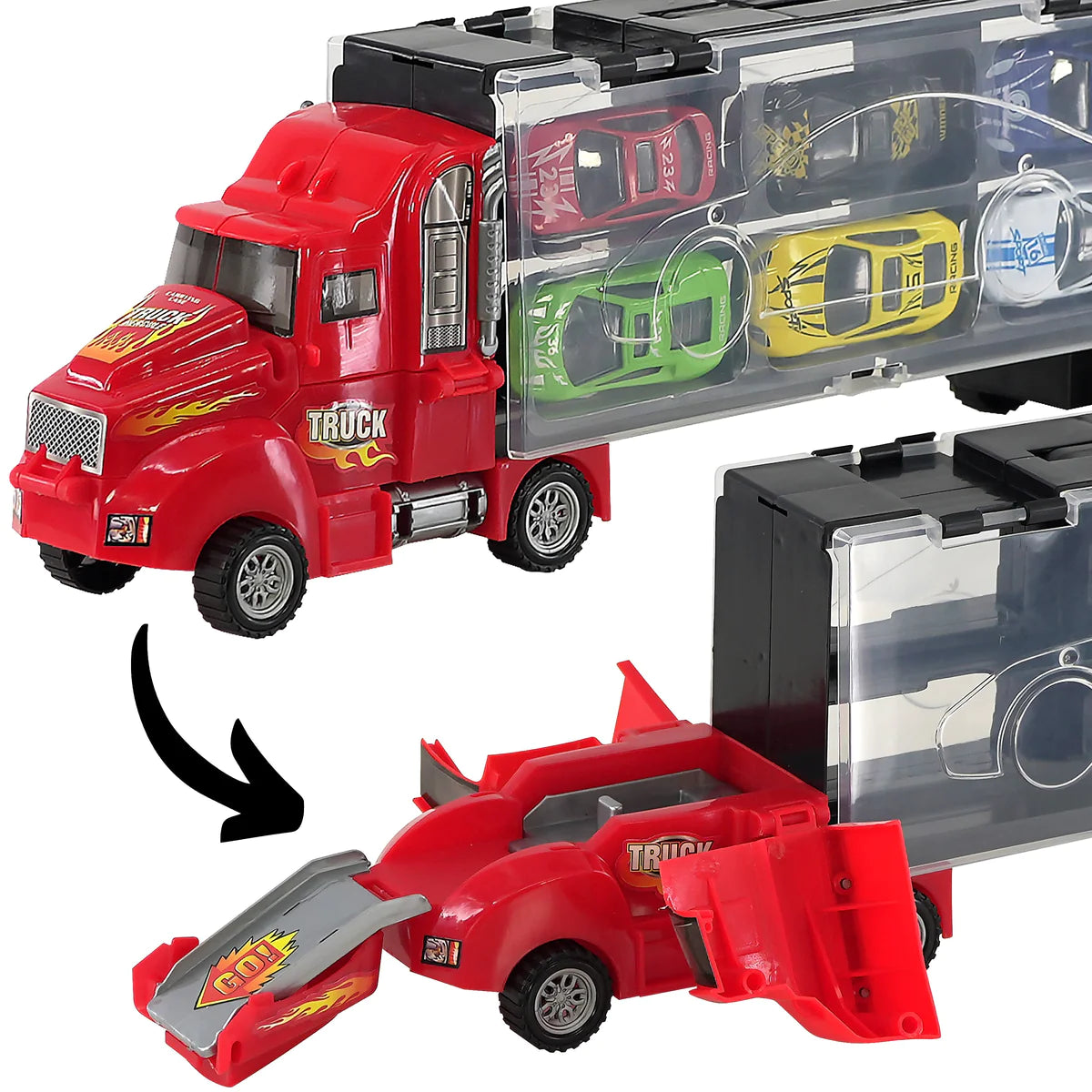 Kids Toy Truck Carrier & 6 Mini Cars Set