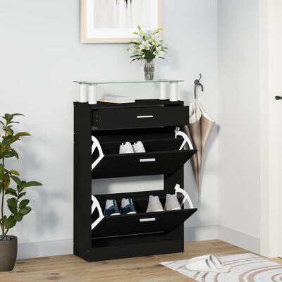 Shoe Cabinet with a Drawer and a Top Glass Shelf Wood Oak Look