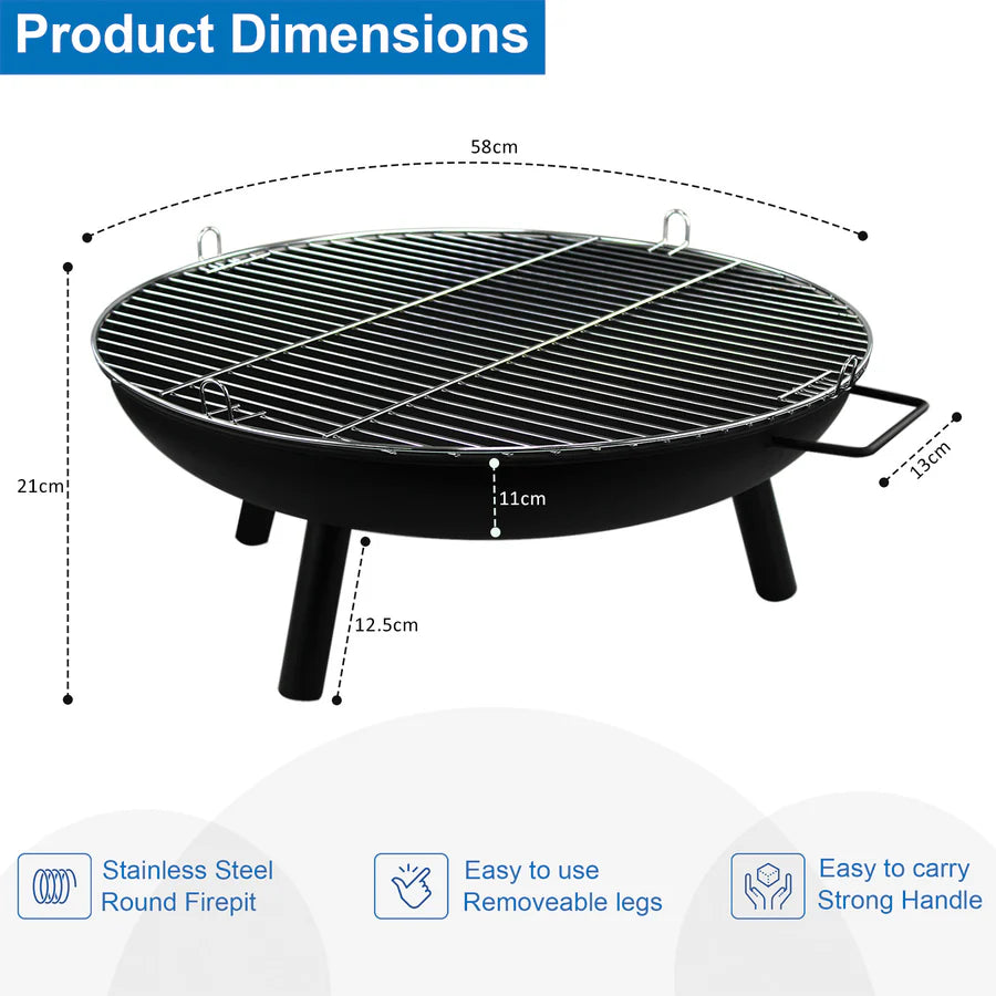 23" Large Round BBQ Steel Pit